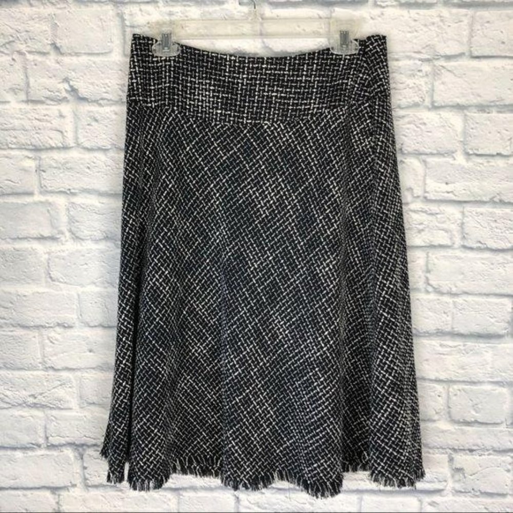 Coldwater Creek Tweed Skirt Black & White Frayed
